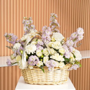 Delphinium, Carnations & Spray Roses In Basket